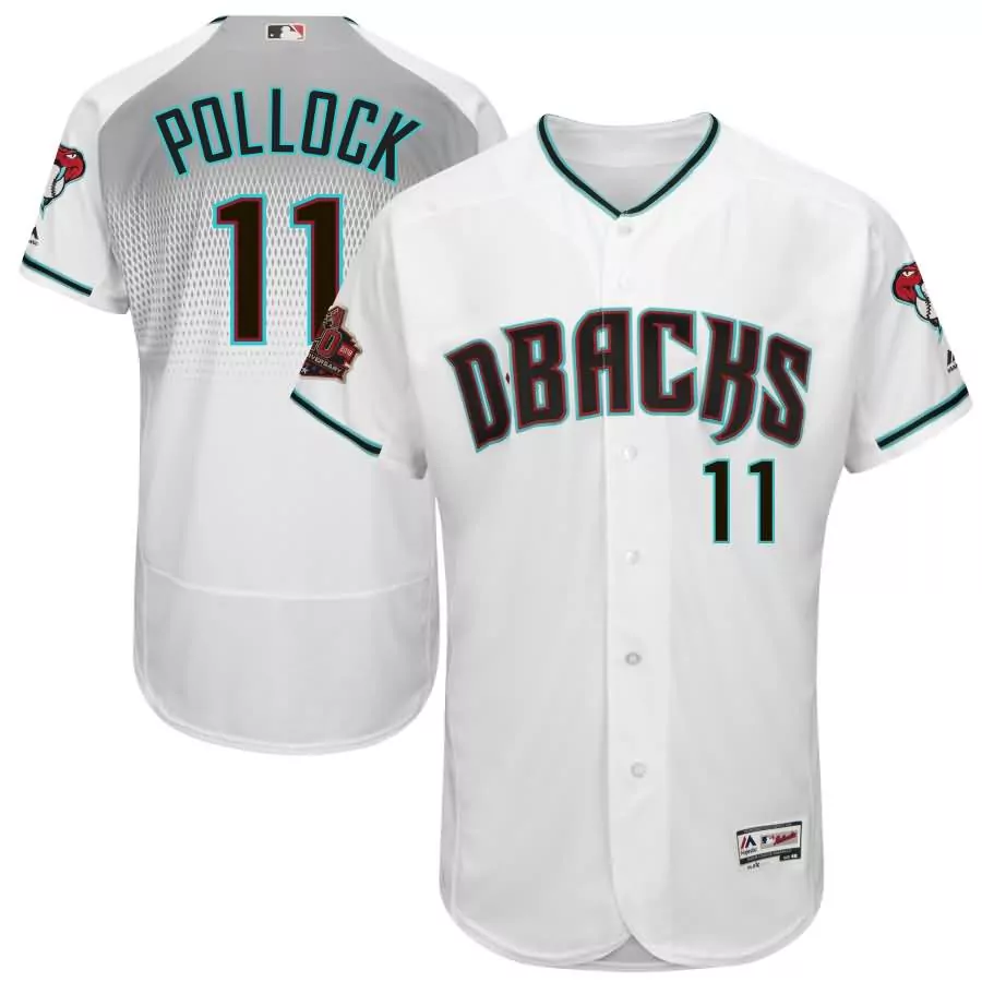 Personalized Aj pollock arizona diamondbacks majestic home alternate 20th anniversary on field patch flex base player jersey whiteteal