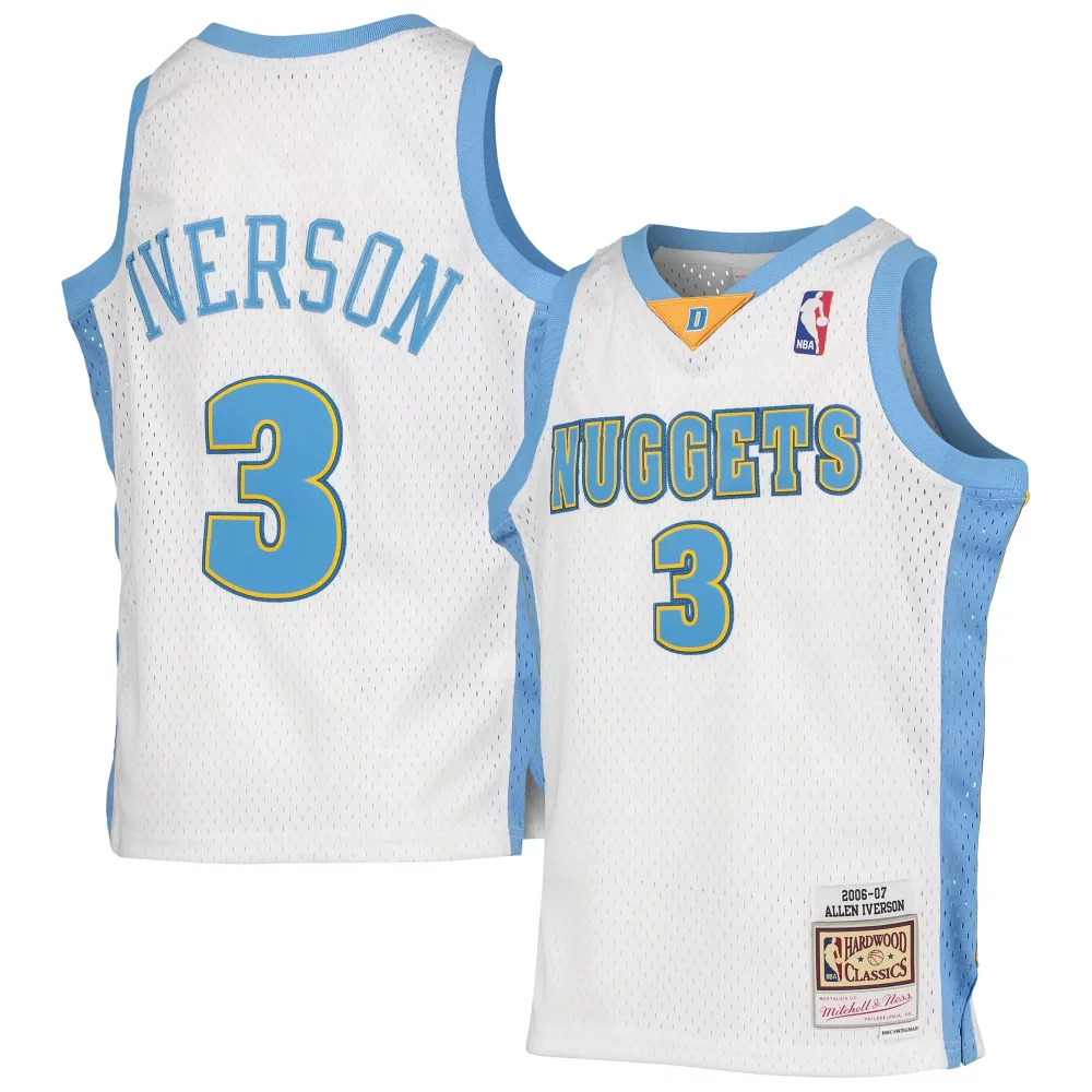 Personalized Allen iverson denver nuggets mitchell amp ness youth 2006 07 hardwood classics swingman jersey white