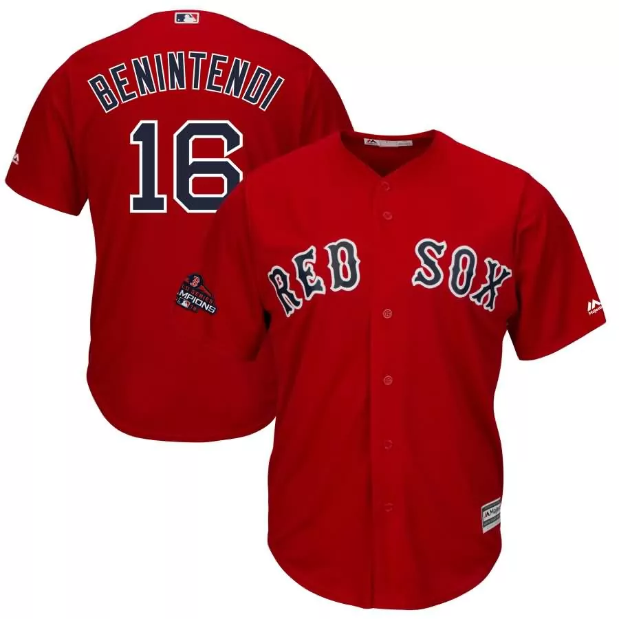 Customizable Andrew benintendi boston red sox majestic 2018 world series champions team logo player jersey scarlet