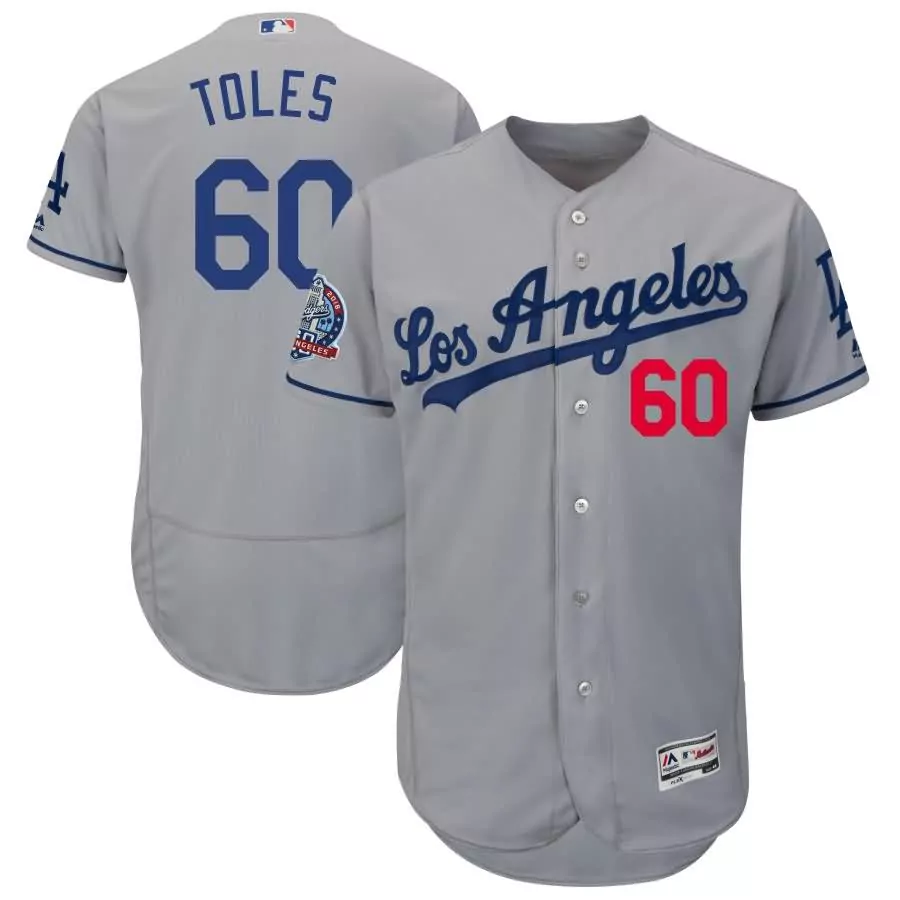 Personalized Andrew toles los angeles dodgers majestic 60th anniversary road on field patch flex base player jersey gray