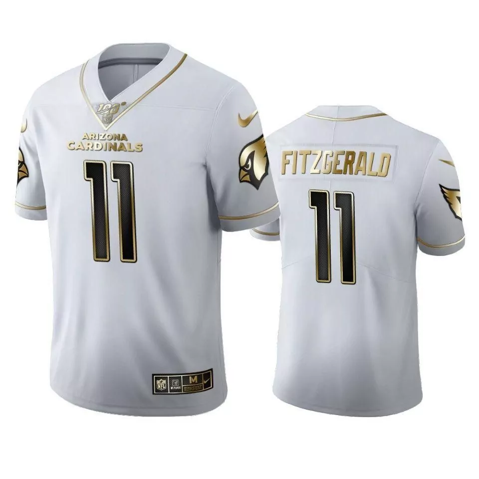 Customizable Arizona cardinals larry fitzgerald white 100th season golden edition jersey 1
