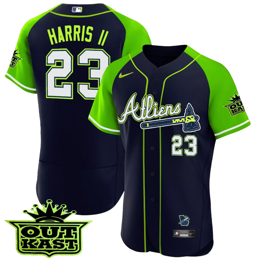 Customizable Atliens bright green andr atlanta braves atliens alternate flex base jersey all stitched