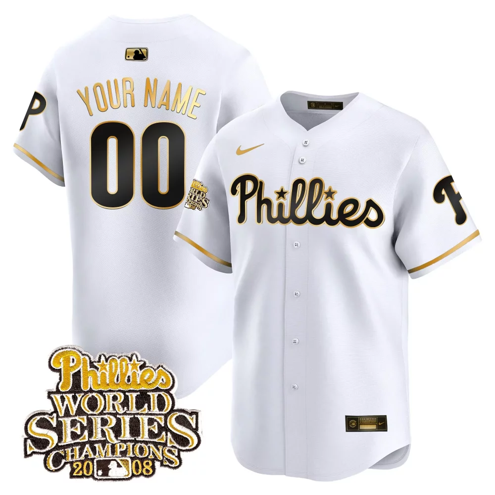 Personalized Black gold phillies 2008 world series champions patch vapor premier limited custom jersey all stitched