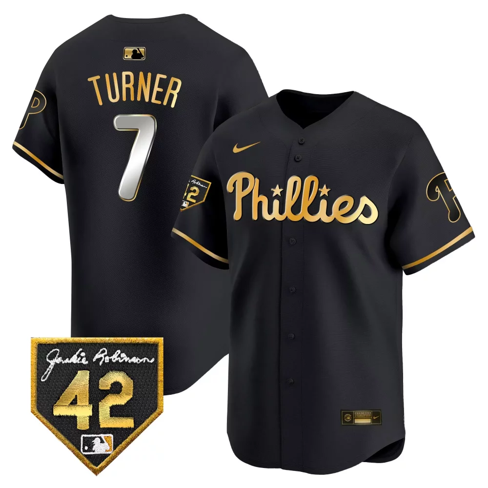 Custom Black gold rhys hoskins phillies 2024 jackie robinson patch vapor premier limited jersey all stitched