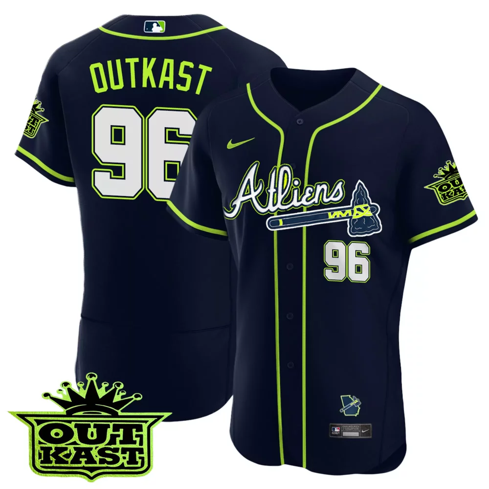 Customizable Black gold team atlanta braves atliens flex base jersey v2 all stitched