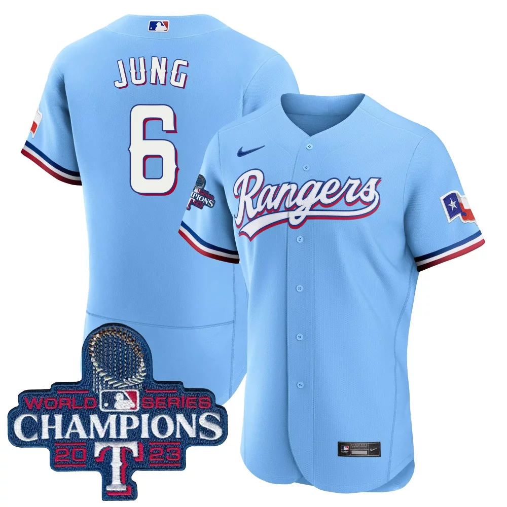 Custom Blue corey seager texas rangers 2023 world series champions flex base jersey all stitched