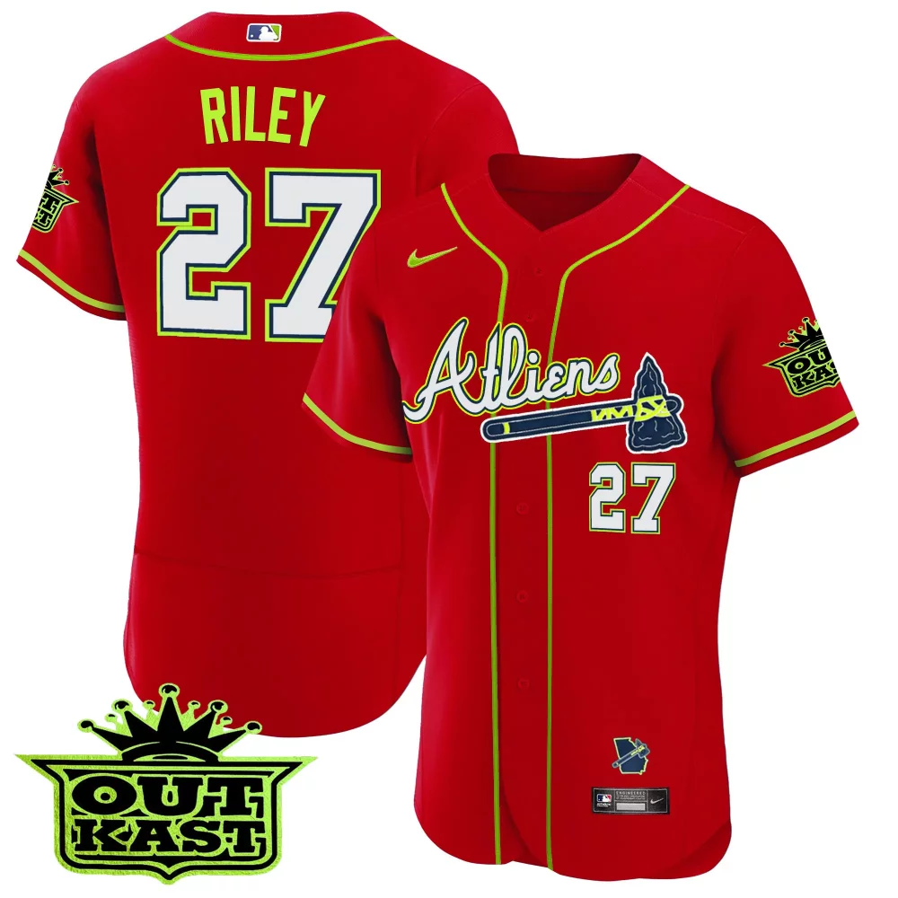 Custom Bright green big boi atlanta braves atliens flex base jersey all stitched