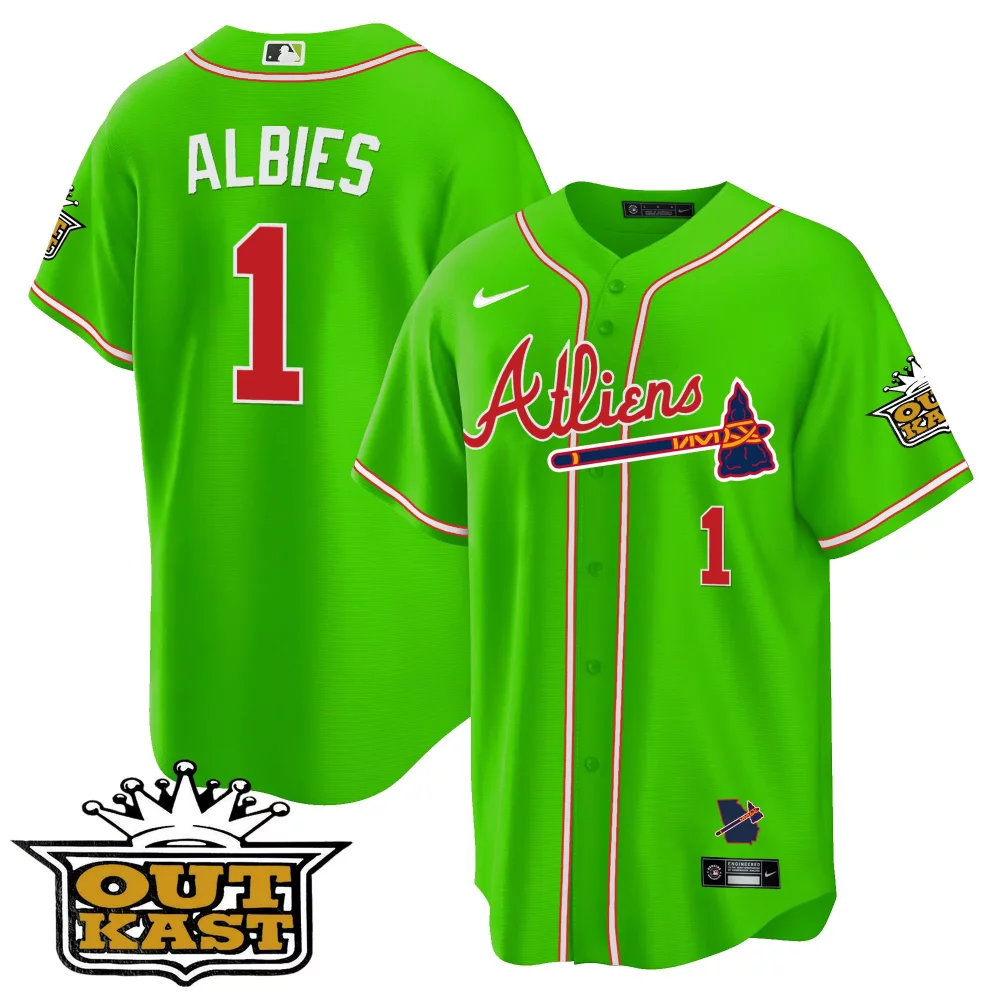 Customizable Bright green matt olson youths atlanta braves atliens cool base jersey all stitched