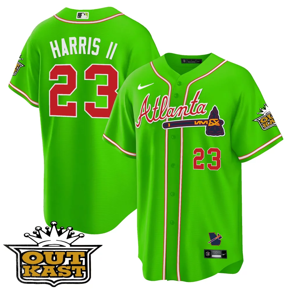 Custom Bright green outkast atlanta braves outkast cool base jersey v3 all stitched