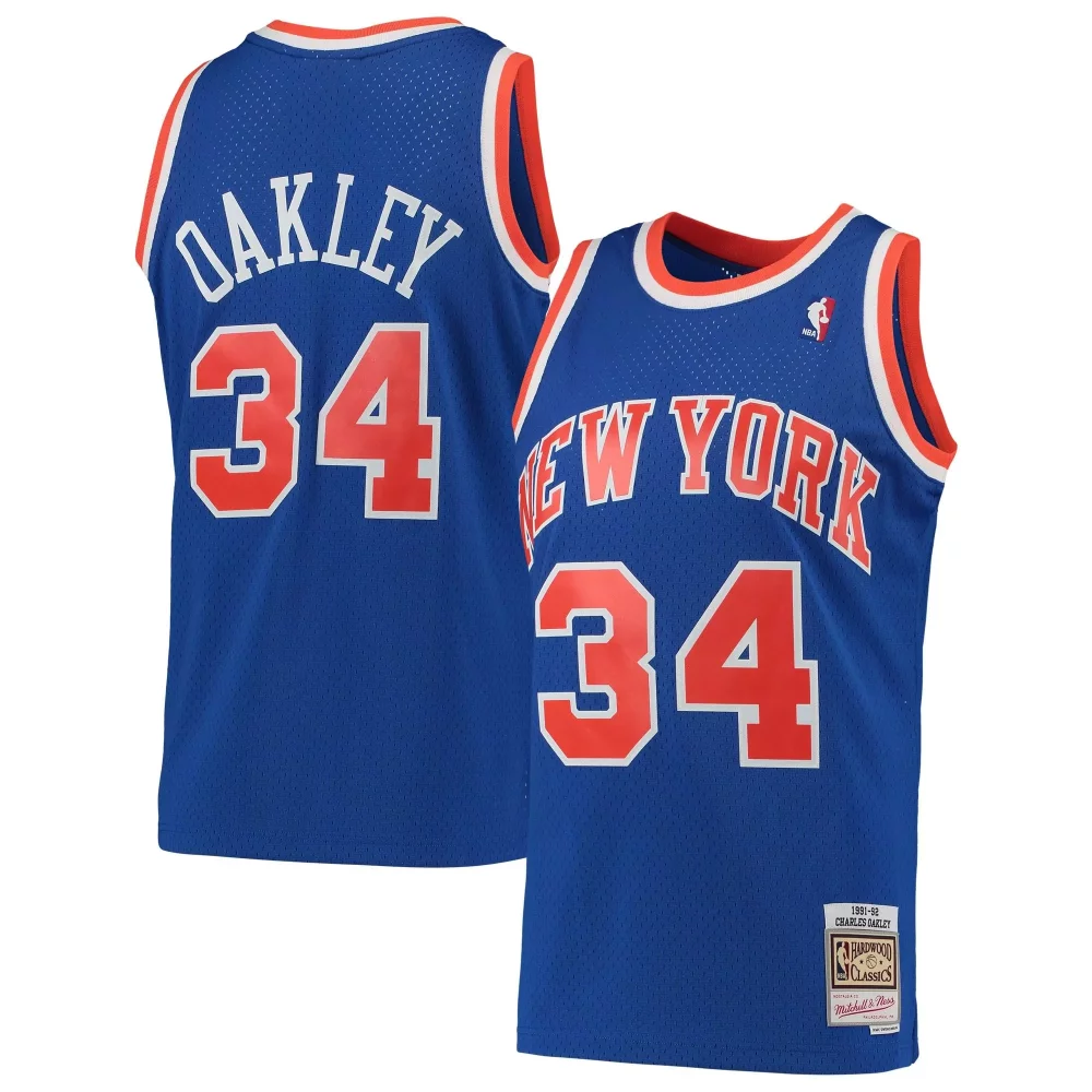 Customizable Charles oakley new york knicks hardwood classics 199192 blue jersey gift for new york knicks fans