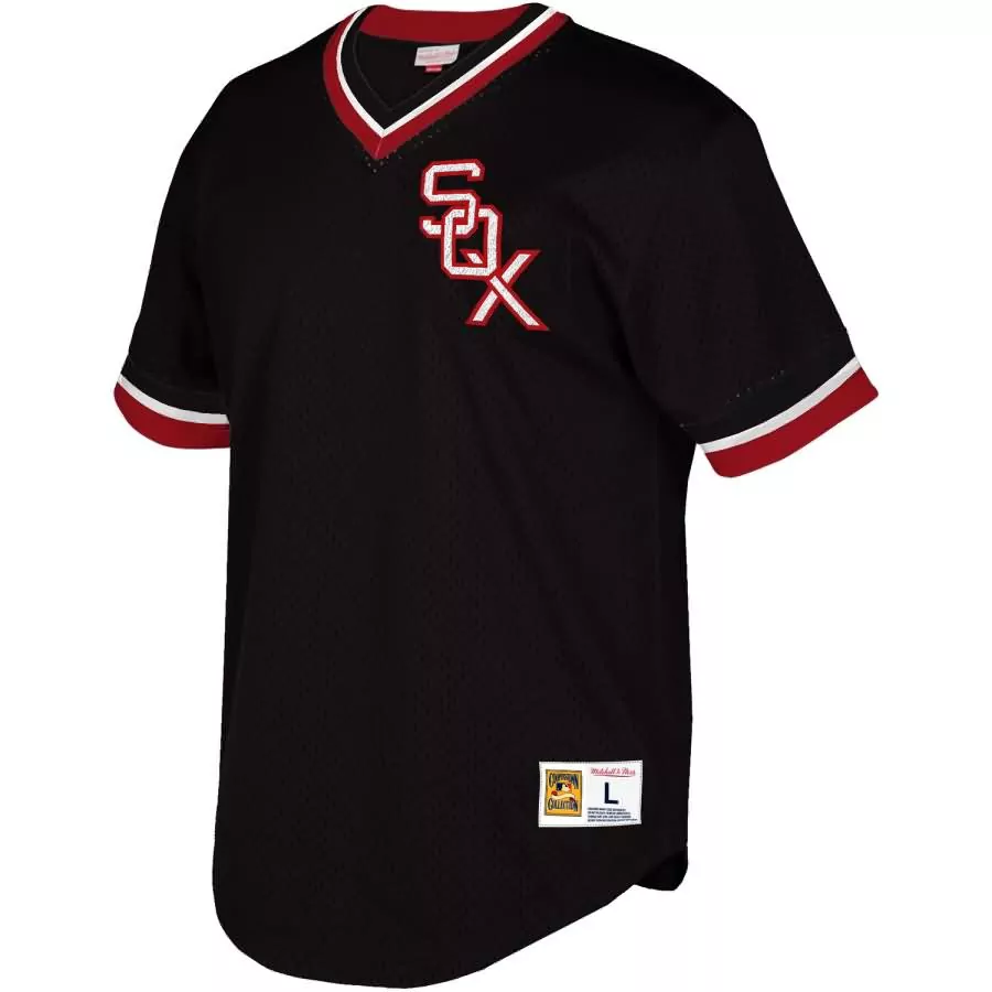 Custom Chicago white sox mitchell ness cooperstown collection mesh v neck jersey black