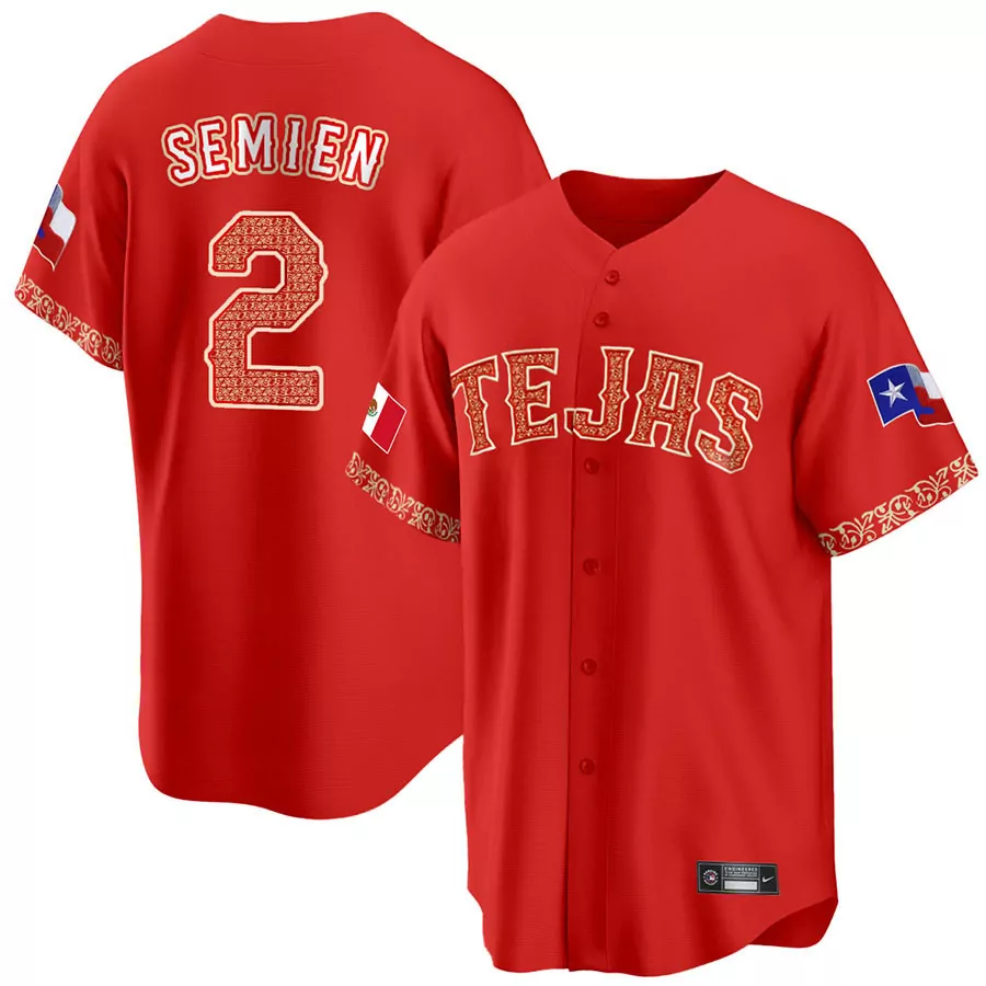 Custom Cool base marcus semien texas rangers mexican red collection jersey all stitched