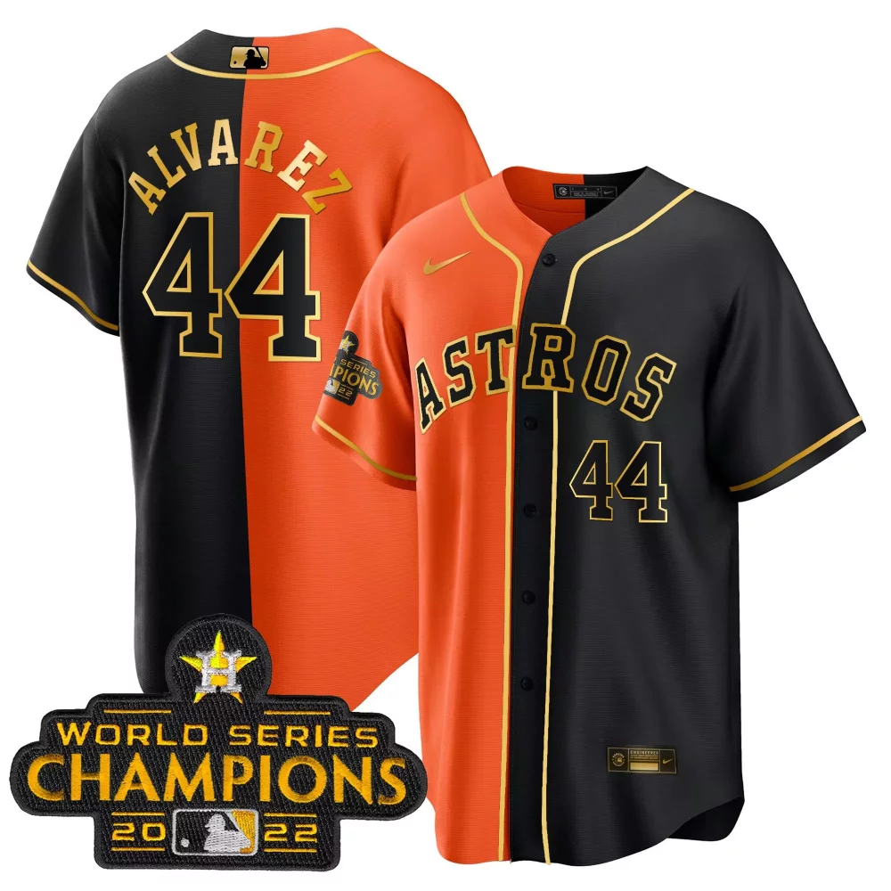 Customizable Cool bo yordan lvarez astros 2023 champions gold split jersey all stitched