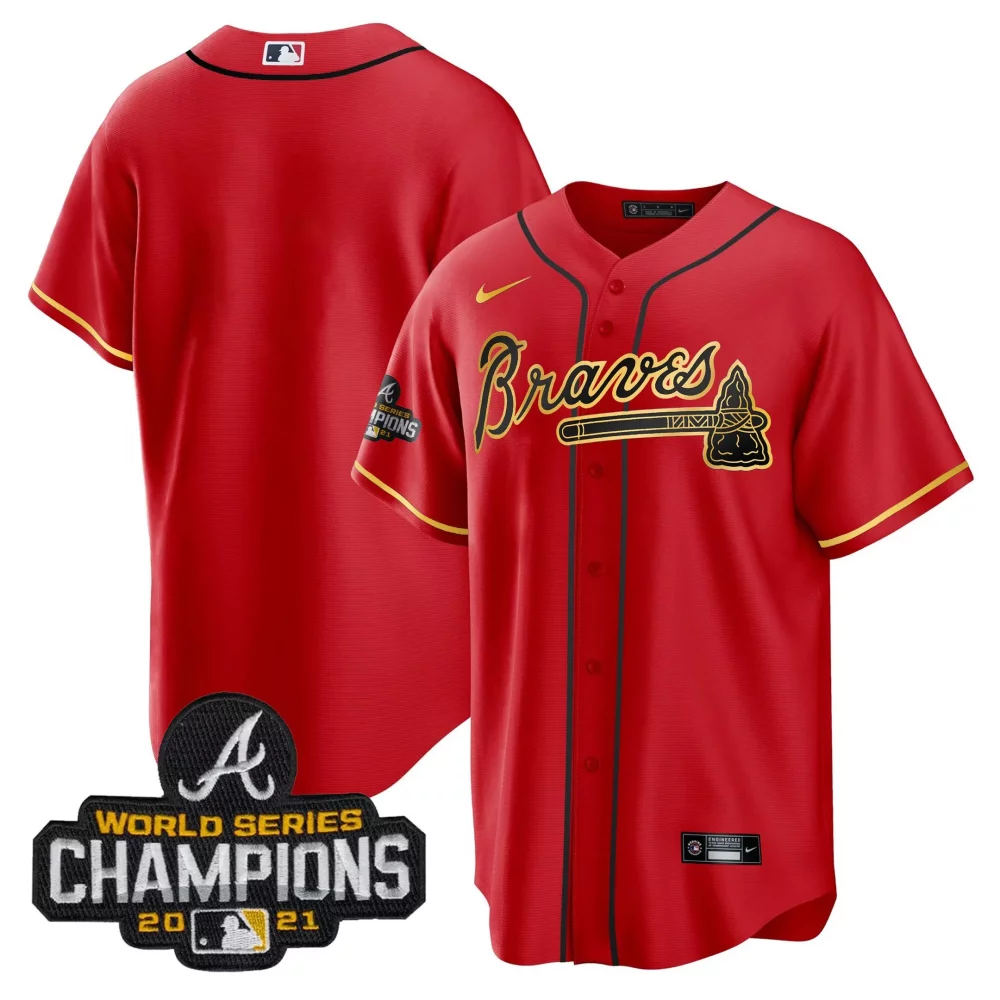 Custom Cool red hank aaron atlanta braves champions patch gold trim jersey all stitched