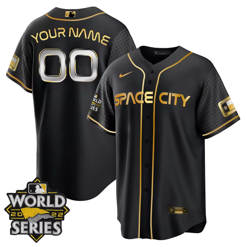 Customizable Cool space city black gold houston astros 2022 world series custom name and number jersey all stitched