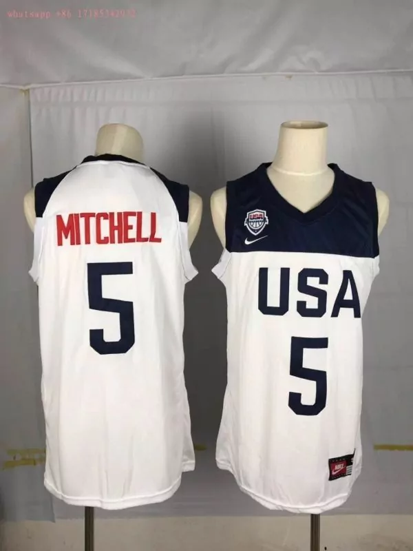 Custom Denver nuggets donovan mitchell 5 fiba 2019 world cup new arrival white jersey