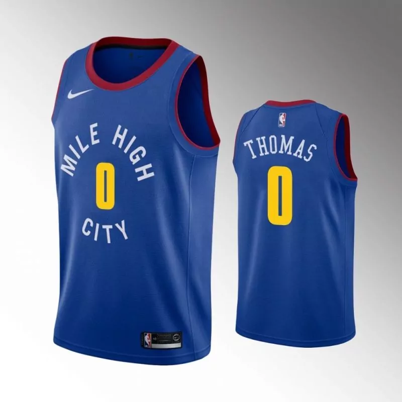 Personalized Denver nuggets isaiah thomas 0 nba 2020 city edition blue jersey jersey