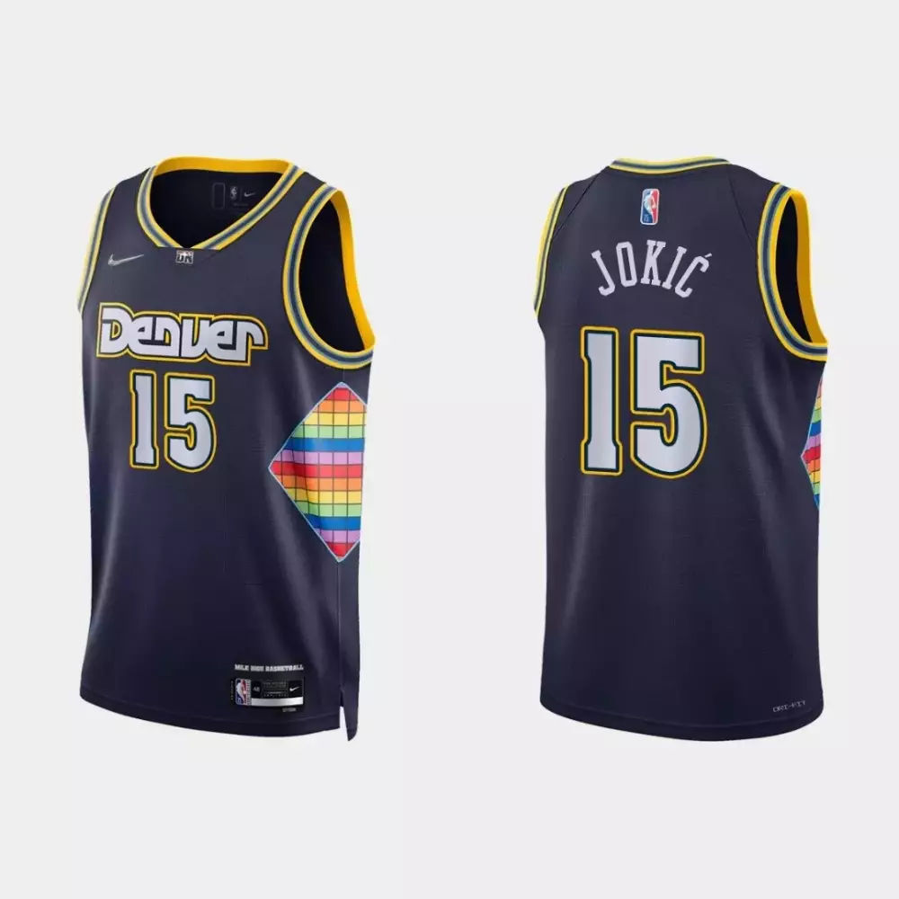 Personalized Denver nuggets nikola jokic 15 nba basketball city edition navy blue jersey gift for nuggets fans