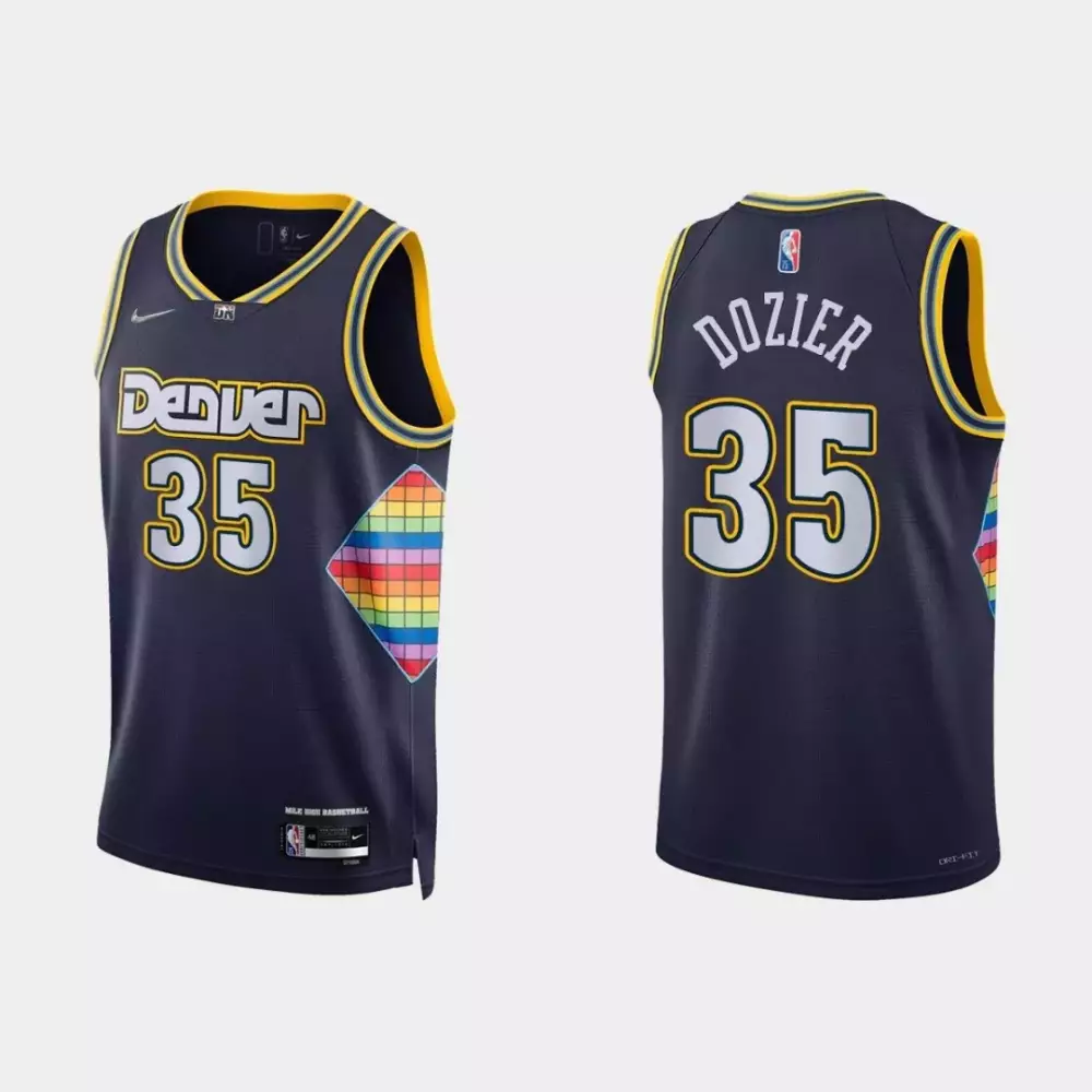 Customizable Denver nuggets p j dozier 35 nba basketball city edition navy blue jersey gift for nuggets fans