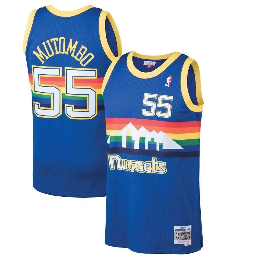 Personalized Dikembe mutombo denver nuggets mitchell ness 1991 92 hardwood classics swingman jersey blue 2019
