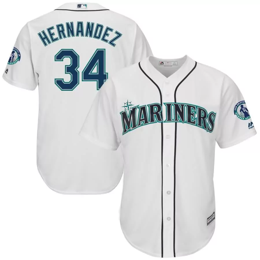 Custom Felix hernandez seattle mariners majestic griffey retirement day patch cool base player jersey white