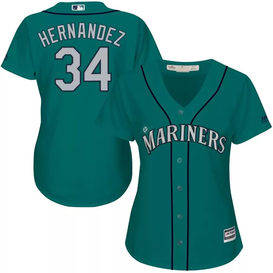 Personalized Felix hernandez seattle mariners majestic womens cool base player jersey northwest green