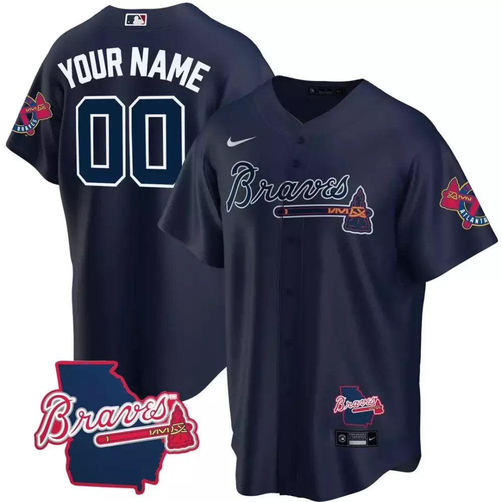Custom Flex base atlanta braves georgia state patch custom jersey navy all stitched