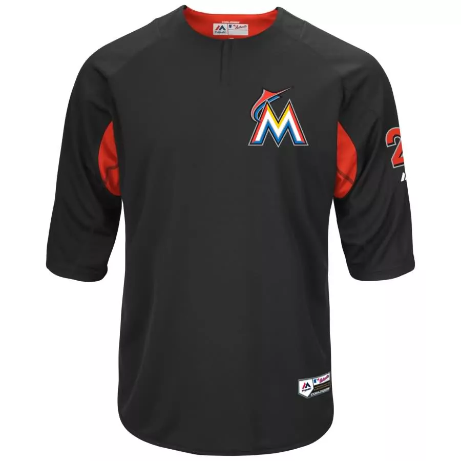 Custom Giancarlo stanton miami marlins majestic collection on field 34 sleeve player batting practice jersey black