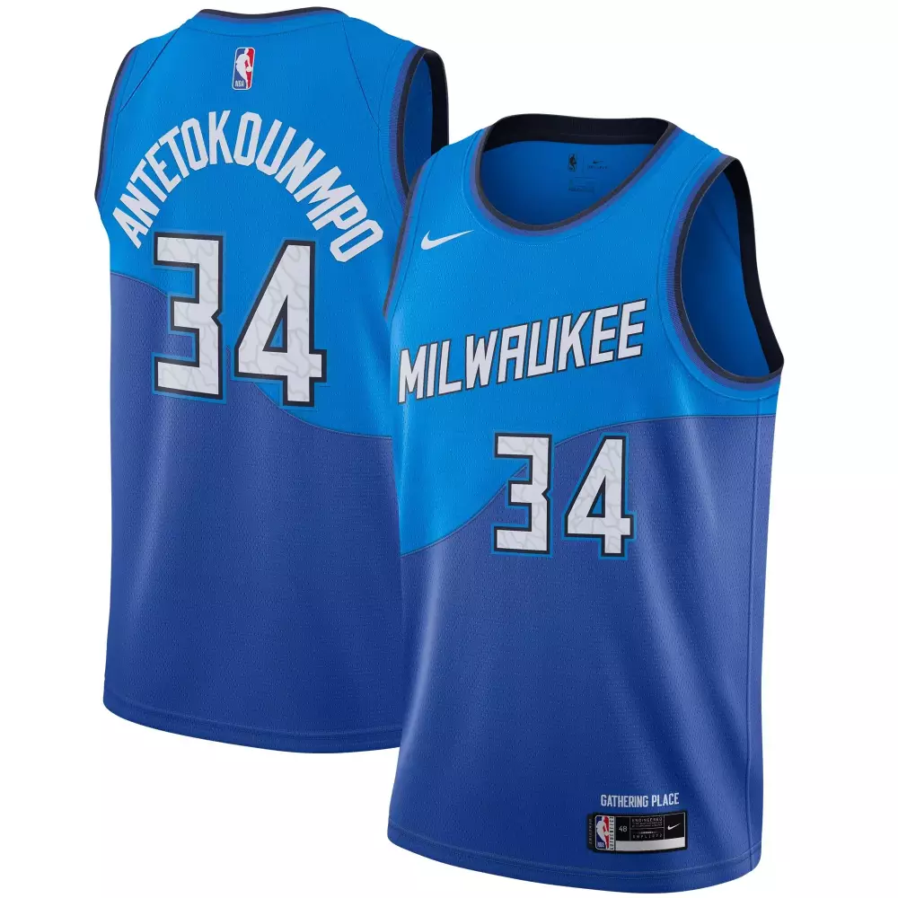 Custom Giannis antetokounmpo milwaukee bucks 202021 player blue city edition jersey gift for milwaukee bucks fans