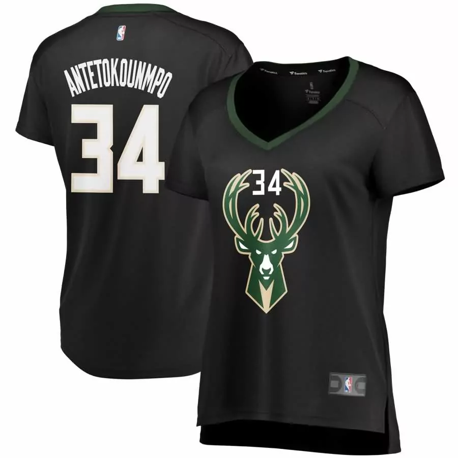 Personalized Giannis antetokounmpo milwaukee bucks fanatics ed womens fast break statement edition jersey black f1rst sports