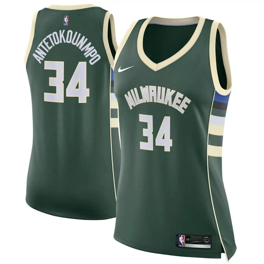 Personalized Giannis antetokounmpo milwaukee bucks womens swingman jersey green icon edition f1rst sports