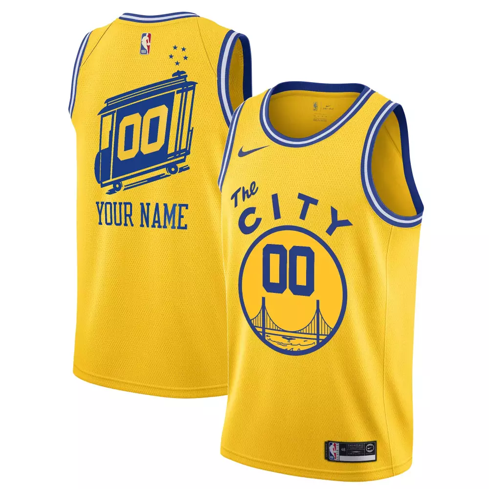 Custom Golden state warriors hardwood classics custom swingman jersey gold the city classic edition