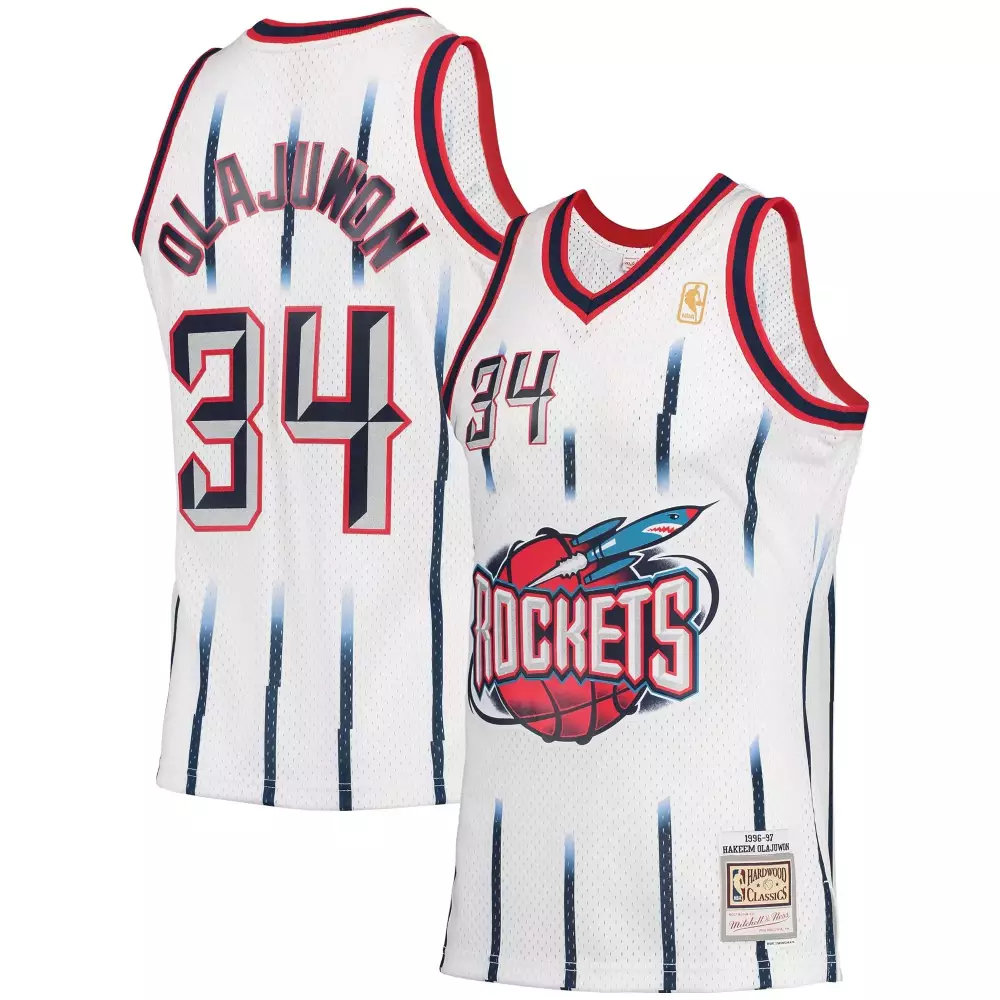 Customizable Hakeem olajuwon houston rockets 199697 hardwood classics white jersey gift for houston rockets fans