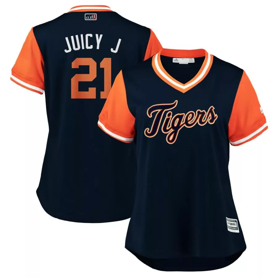 Custom Jacoby jones juicy j detroit tigers majestic womens 2018 players weekend cool base jersey navyorange