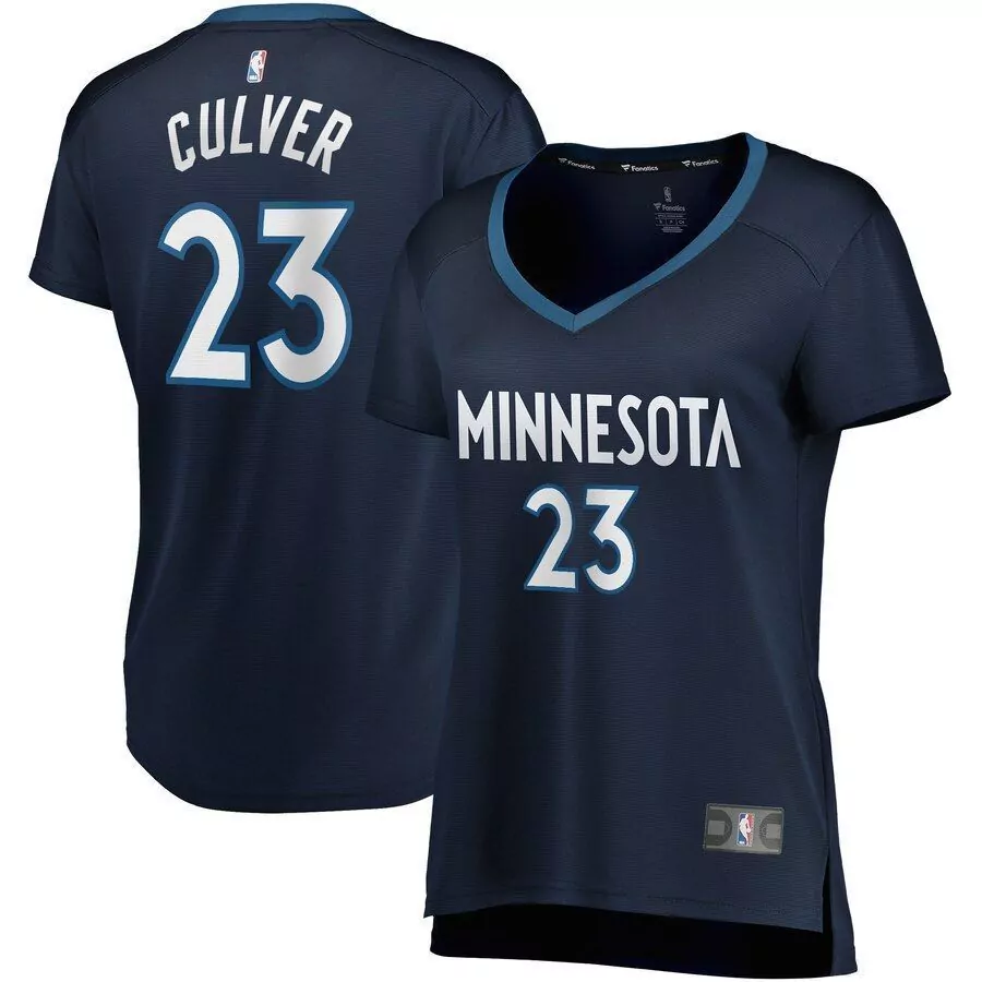 Personalized Jarrett culver minnesota timberwolves womens fast break jersey navy icon edition 2019