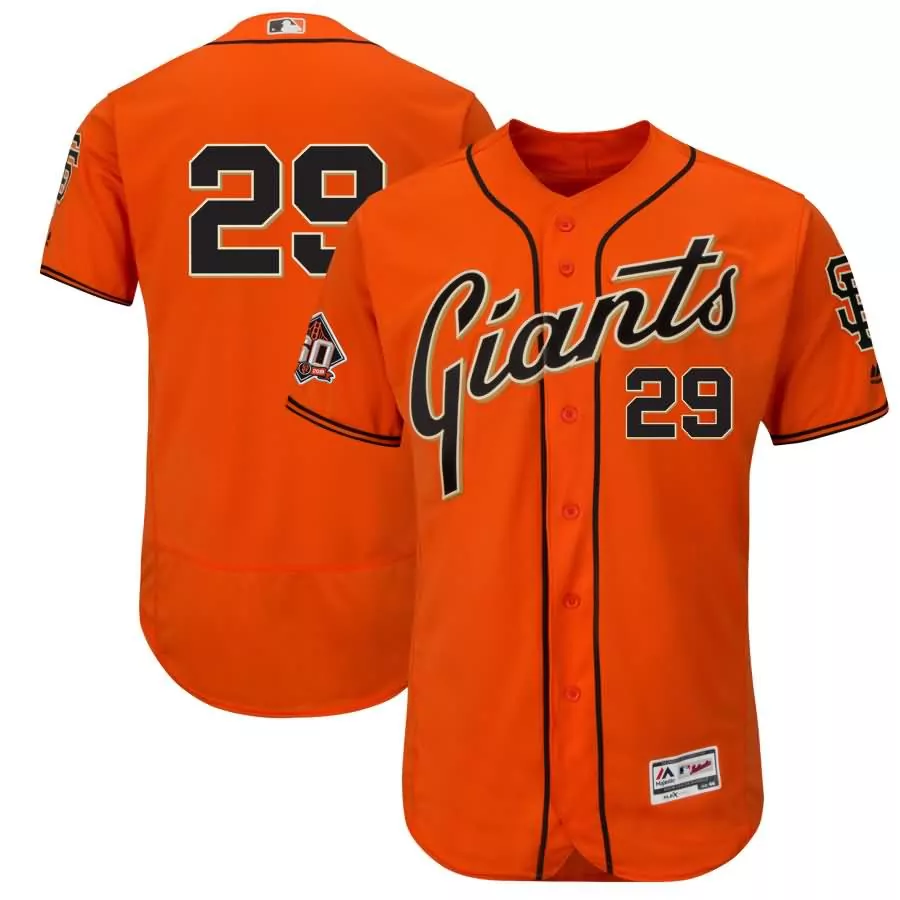 Personalized Jeff samardzija san francisco giants majestic alternate on field 60th season patch flex base player jersey orange