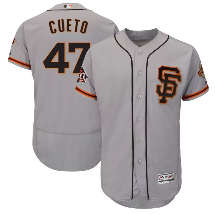 Personalized Johnny cueto san francisco giants majestic road alternate on field 60th season patch flex base player jersey gray
