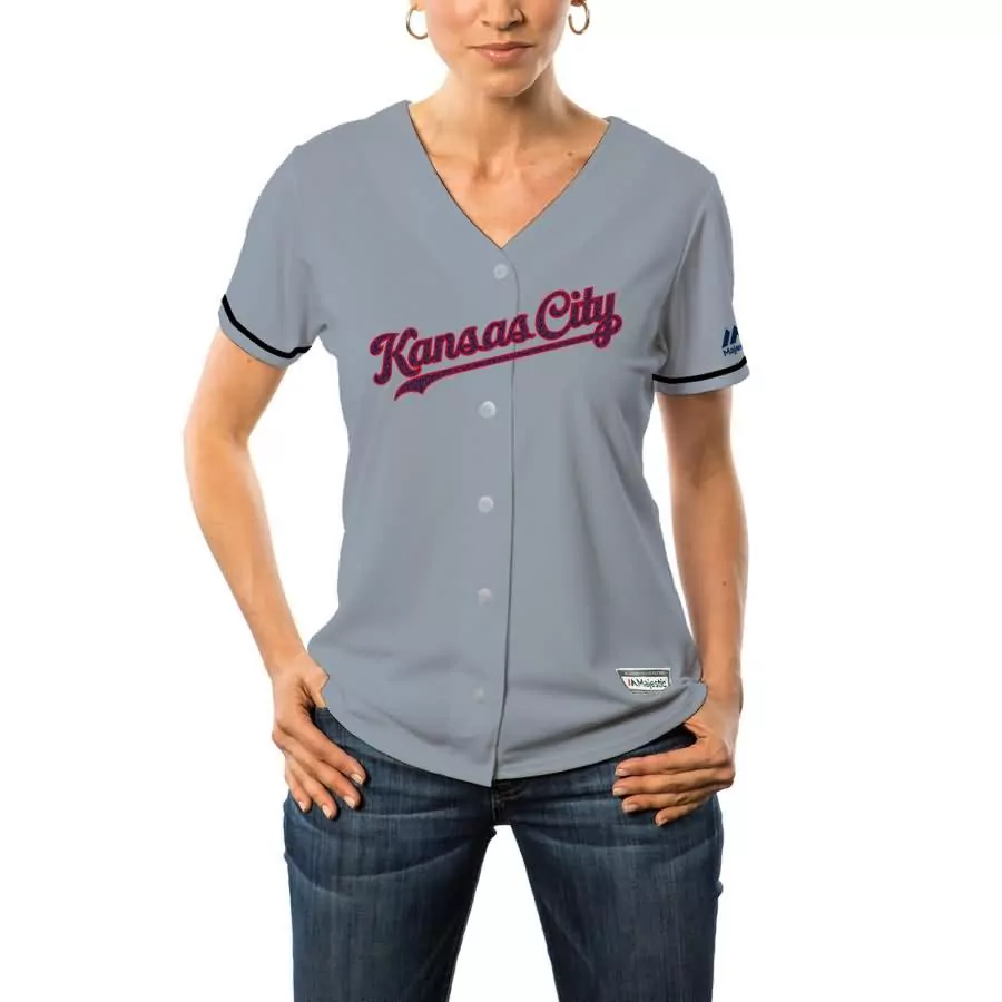 Personalized Kansas city royals majestic womens fashion stars stripes cool base jersey gray
