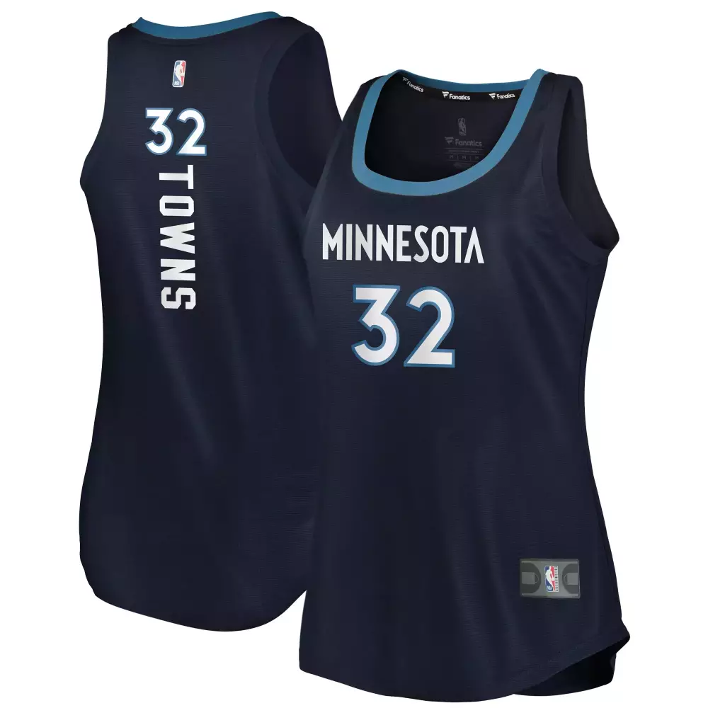 Customizable Karl anthony towns minnesota timberwolves fanatics ed womens fast break tank jersey icon edition navy