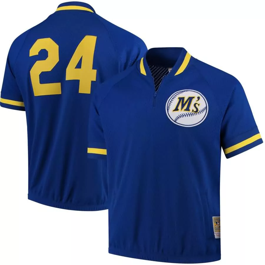 Personalized Ken griffey jr seattle mariners mitchell ness cooperstown collection mesh batting practice quarter zip jersey royal