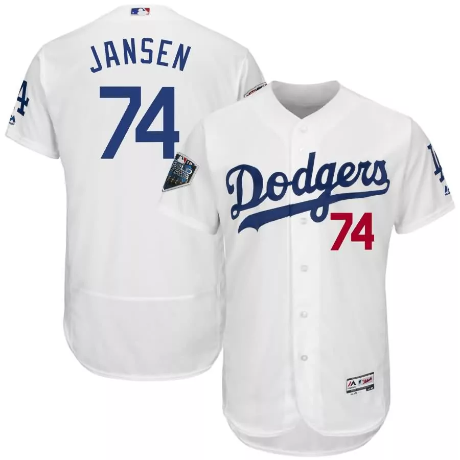Personalized Kenley jansen los angeles dodgers majestic 2018 world series flex base player jersey white
