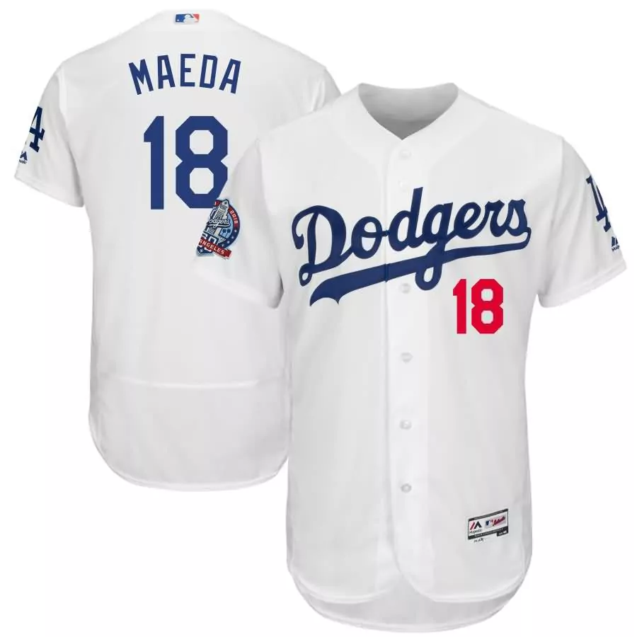 Custom Kenta maeda los angeles dodgers majestic 60th anniversary home on field patch flex base player jersey white