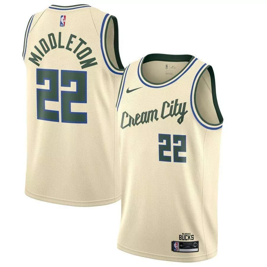 Customizable Khris middleton milwaukee bucks 2020 finished jersey cream city edition