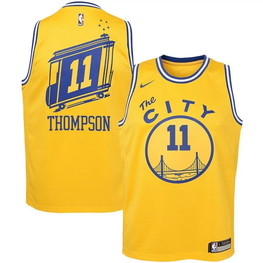 Custom Klay thompson golden state warriors youth hardwood classics jersey yellow the city classic edition