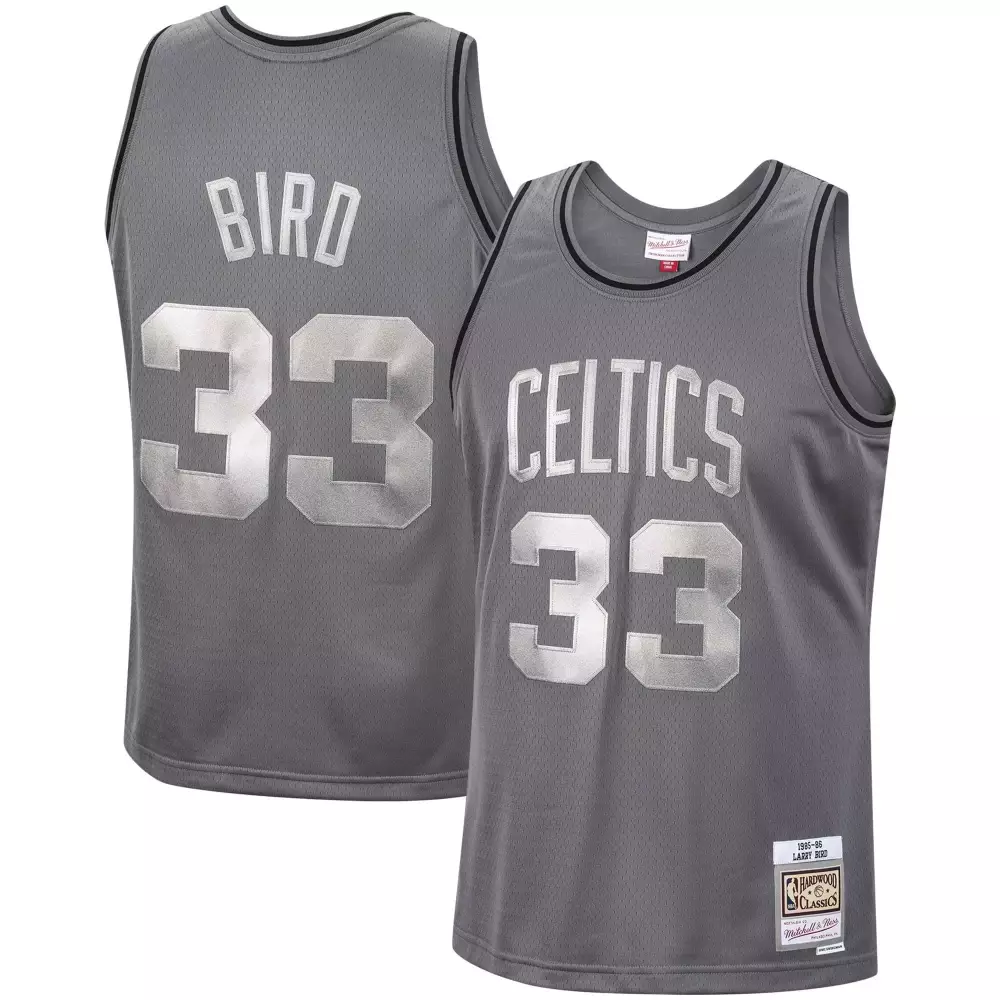 Customizable Larry bird boston celtics hardwood classics retired player 198586 metal works charcoal jersey gift for boston celtics fans