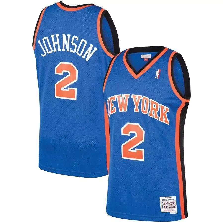 Custom Larry johnson new york knicks mitchell ness 1991 92 hardwood classics swingman jersey blue 2019