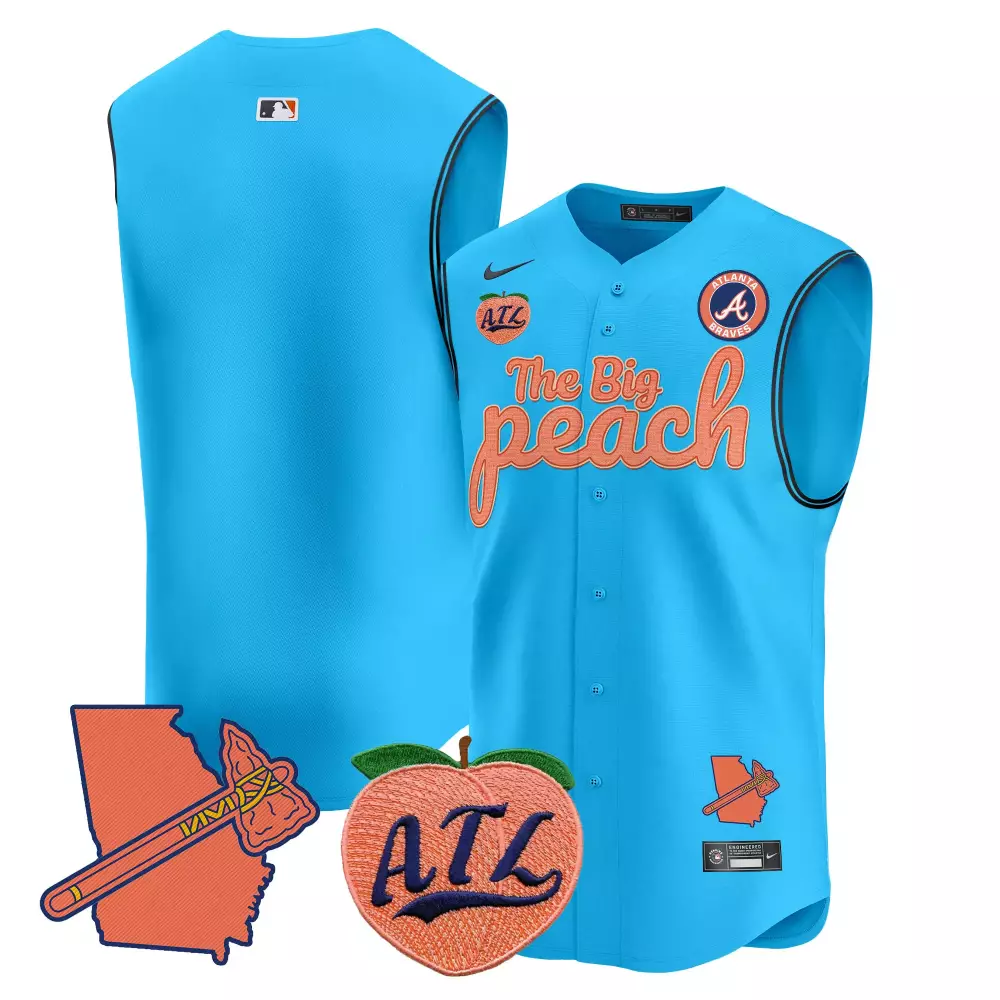 Custom Light blue matt olson braves the big peach vapor premier sleeveless jersey all stitched