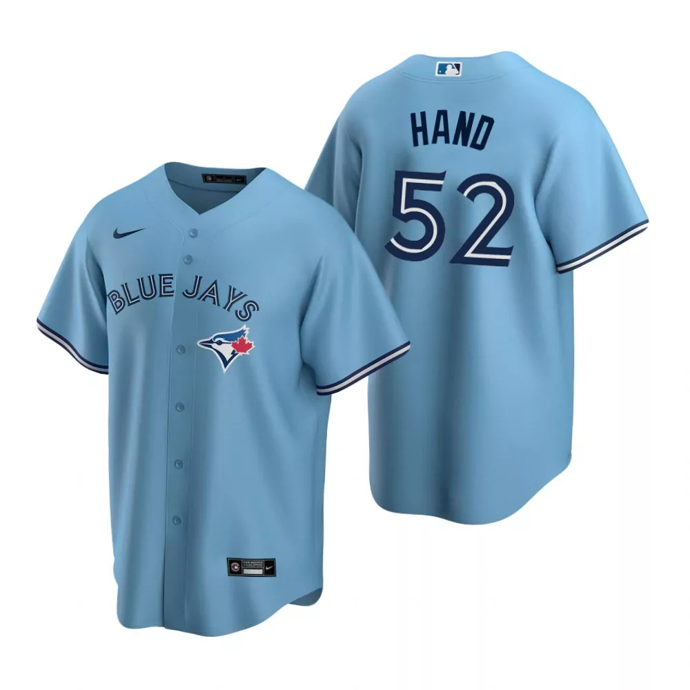 Custom Mens blue jays 52 brad hand powder blue alternate jersey gift for blue jays fans