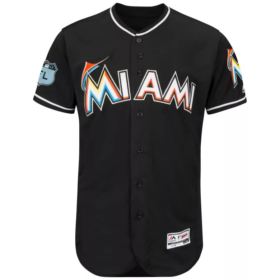 Custom Miami marlins majestic 2017 spring training flex base team jersey black