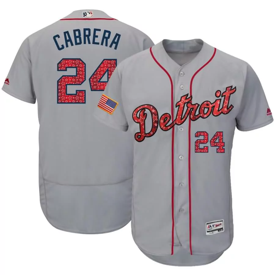 Personalized Miguel cabrera detroit tigers majestic 2018 stars stripes flex base player jersey gray